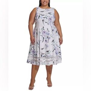 Calvin Klein Purple Floral Mesh Hem Dress - New - Size 22